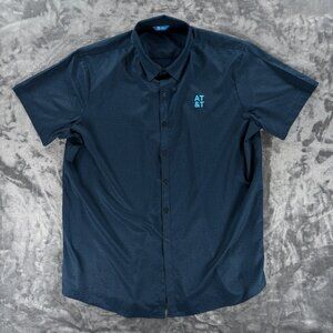 AT&T Employee Work Shirt 2XLT Blue Button Up Uniform Mens Logo Short Sleeve